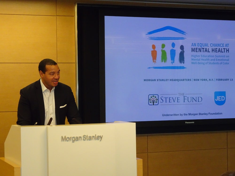 Evan Rose, president of the board of The Steve Fund, at the opening of the convening